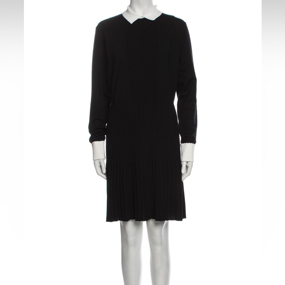 Tory Burch Black Long-Sleeve Pleated Skirt Knit Dress
